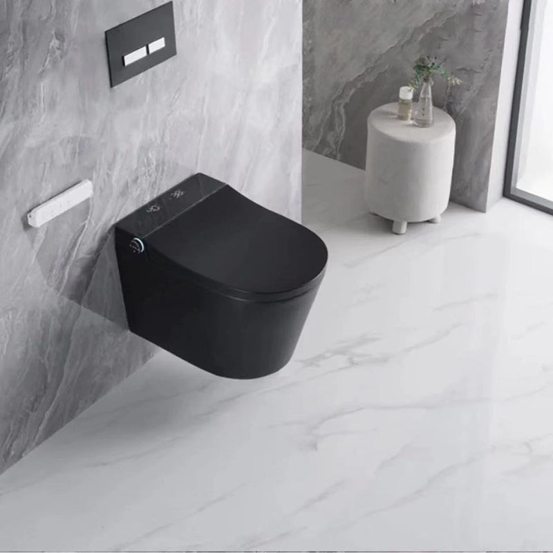 Black Smart Toilet Antimicrobial Foot Sensor Elongated Wall Hung Toilet Set