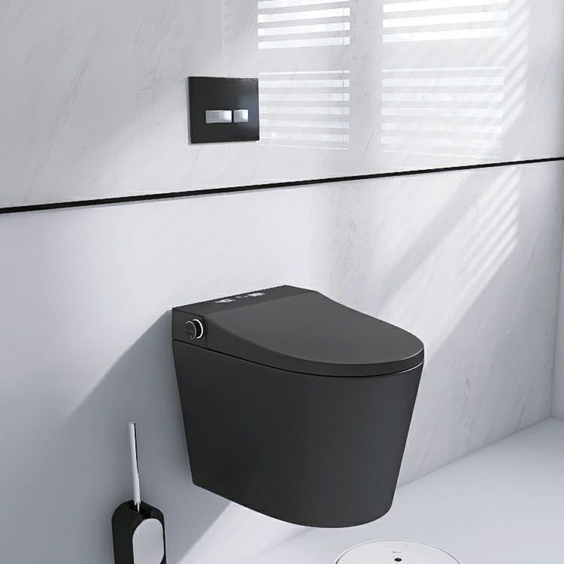 Black Smart Toilet Antimicrobial Foot Sensor Elongated Wall Hung Toilet Set