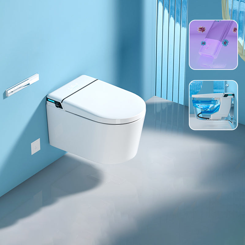 Contemporary Heated Seat Ceramic Dryer White Elongated Wall Hung Toilet Set