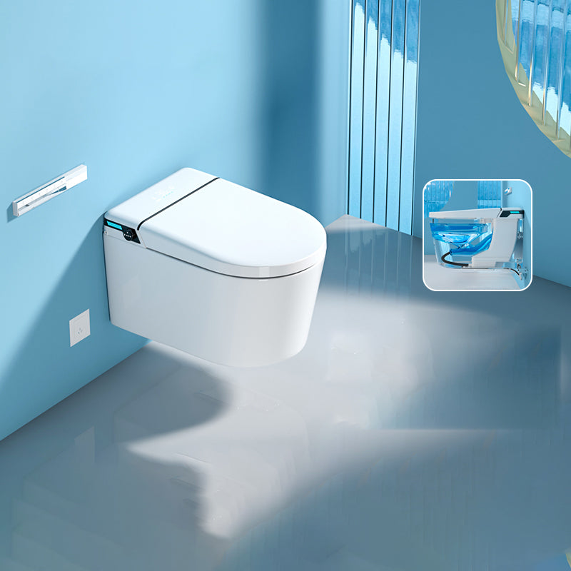 Contemporary Heated Seat Ceramic Dryer White Elongated Wall Hung Toilet Set