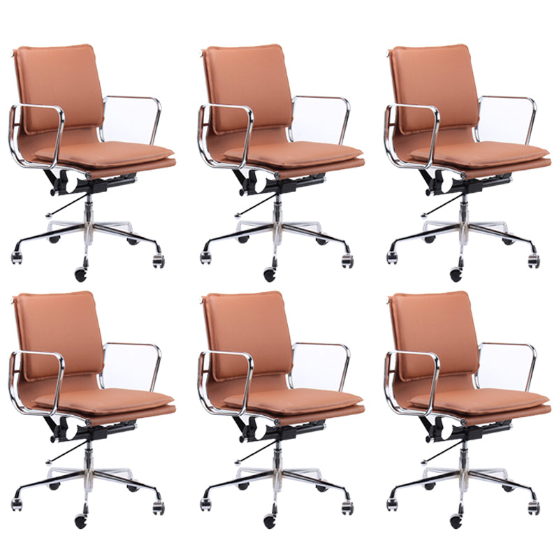 Modern Fixed Arms Chair Leather Adjustable Seat Height Desk Chair with Wheels