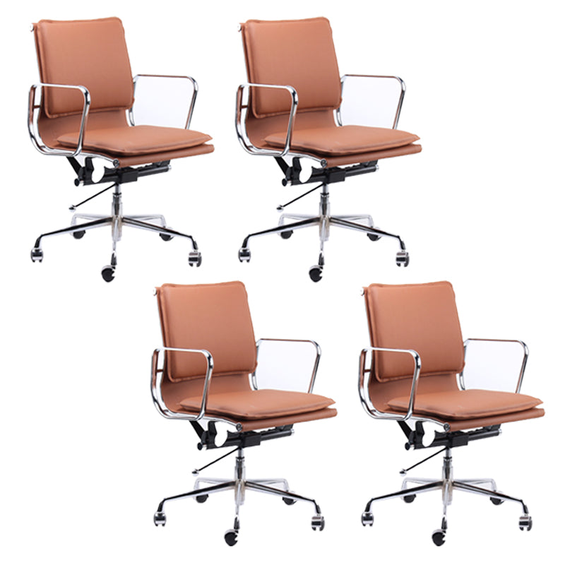 Modern Fixed Arms Chair Leather Adjustable Seat Height Desk Chair with Wheels