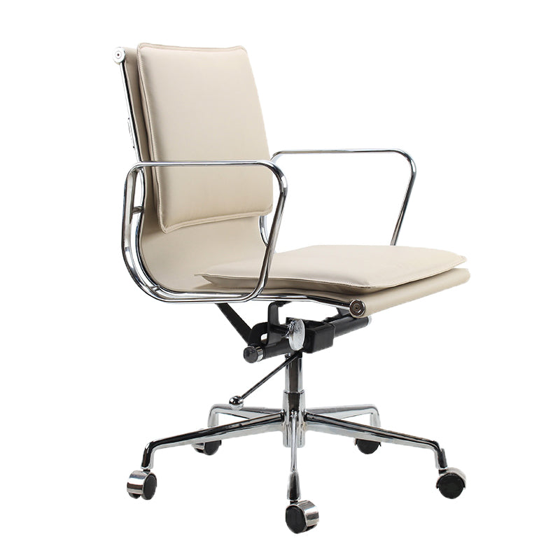 Modern Fixed Arms Chair Leather Adjustable Seat Height Desk Chair with Wheels