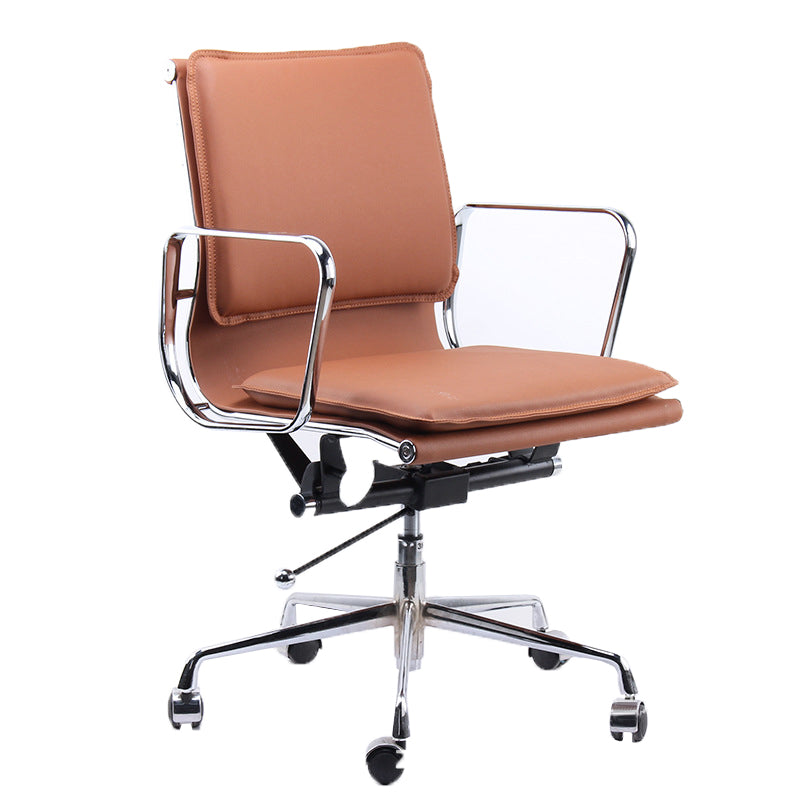 Modern Fixed Arms Chair Leather Adjustable Seat Height Desk Chair with Wheels