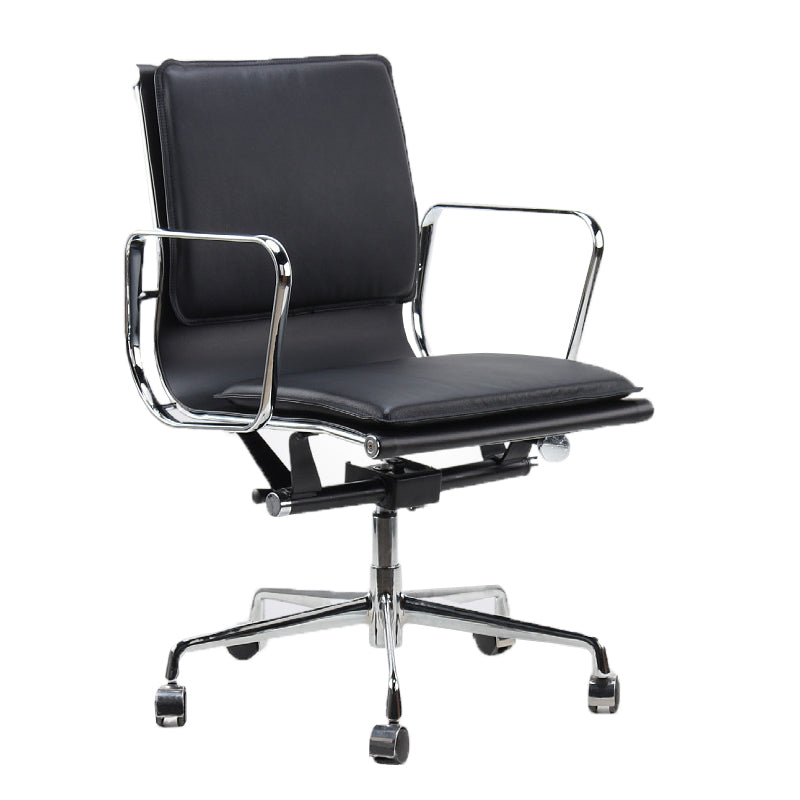 Modern Fixed Arms Chair Leather Adjustable Seat Height Desk Chair with Wheels