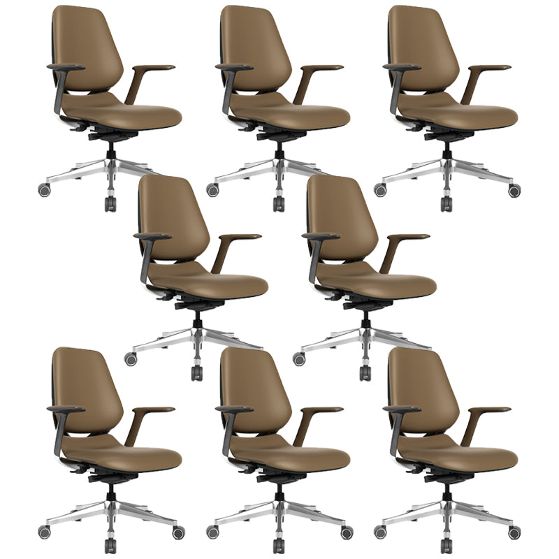 Modern Fixed Arms Office Chair Leather Adjustable Seat Height Chair with Wheels