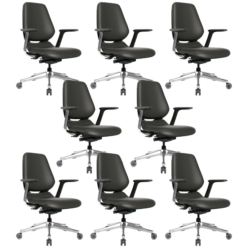 Modern Fixed Arms Office Chair Leather Adjustable Seat Height Chair with Wheels