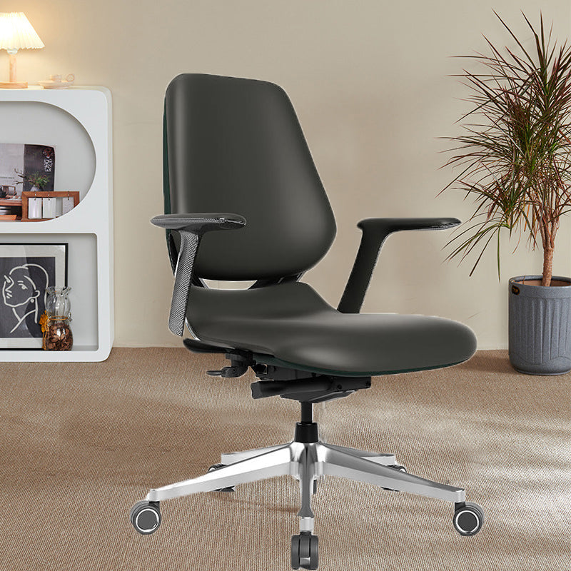 Modern Fixed Arms Office Chair Leather Adjustable Seat Height Chair with Wheels