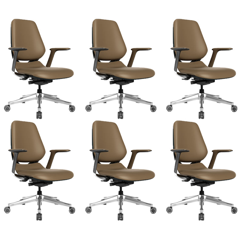 Modern Fixed Arms Office Chair Leather Adjustable Seat Height Chair with Wheels