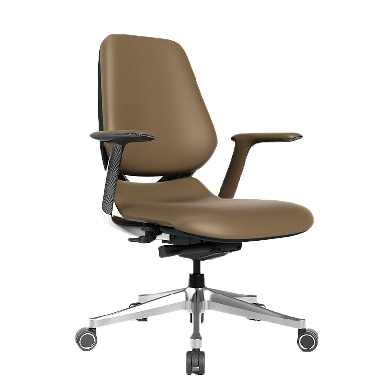 Modern Fixed Arms Office Chair Leather Adjustable Seat Height Chair with Wheels