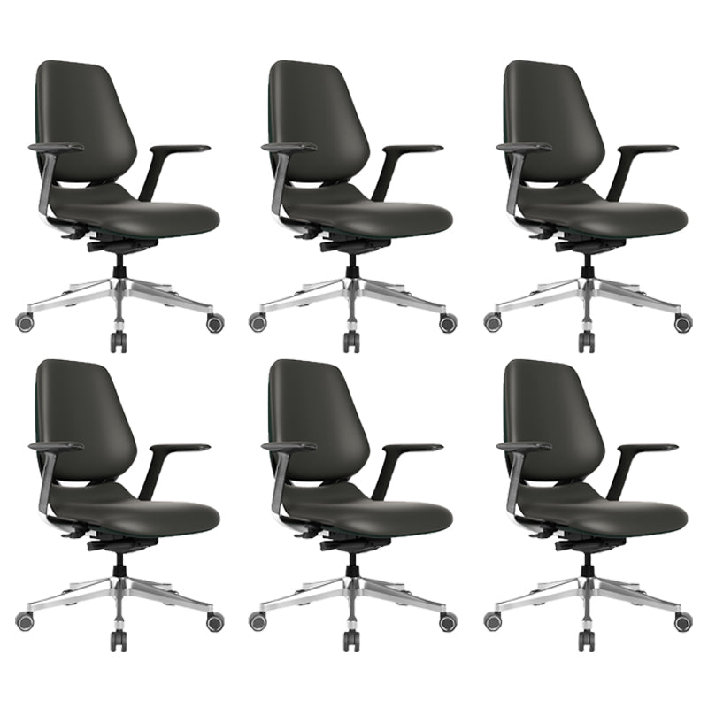 Modern Fixed Arms Office Chair Leather Adjustable Seat Height Chair with Wheels