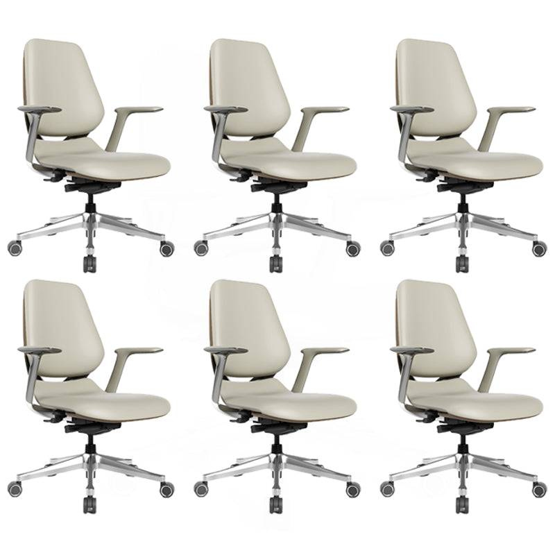 Modern Fixed Arms Office Chair Leather Adjustable Seat Height Chair with Wheels