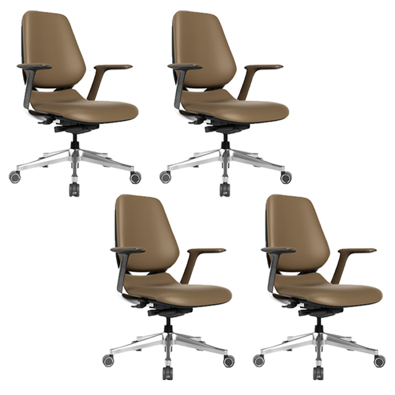 Modern Fixed Arms Office Chair Leather Adjustable Seat Height Chair with Wheels