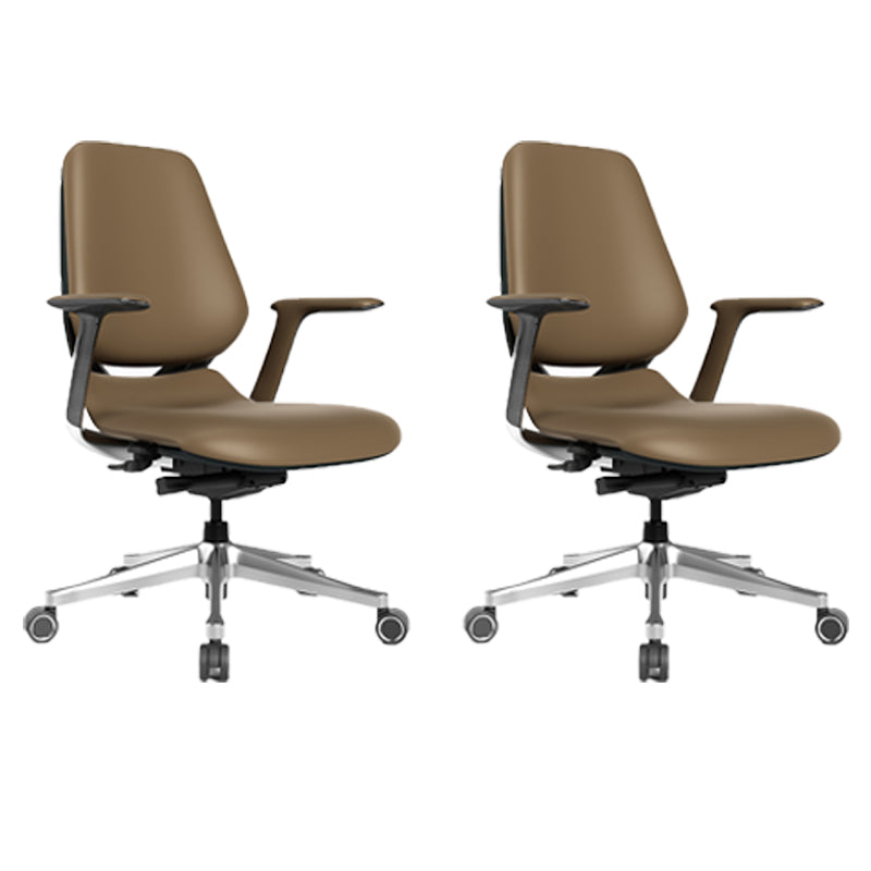 Modern Fixed Arms Office Chair Leather Adjustable Seat Height Chair with Wheels