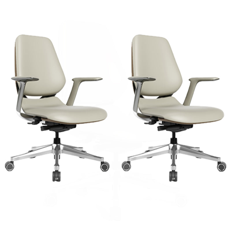 Modern Fixed Arms Office Chair Leather Adjustable Seat Height Chair with Wheels