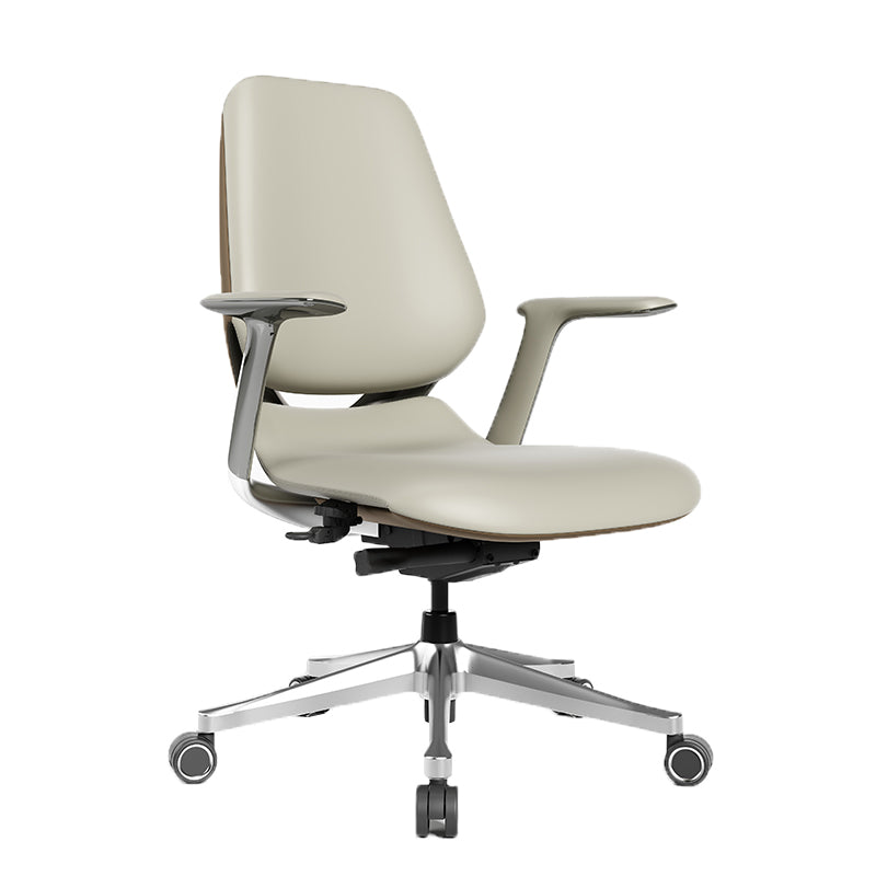 Modern Fixed Arms Office Chair Leather Adjustable Seat Height Chair with Wheels