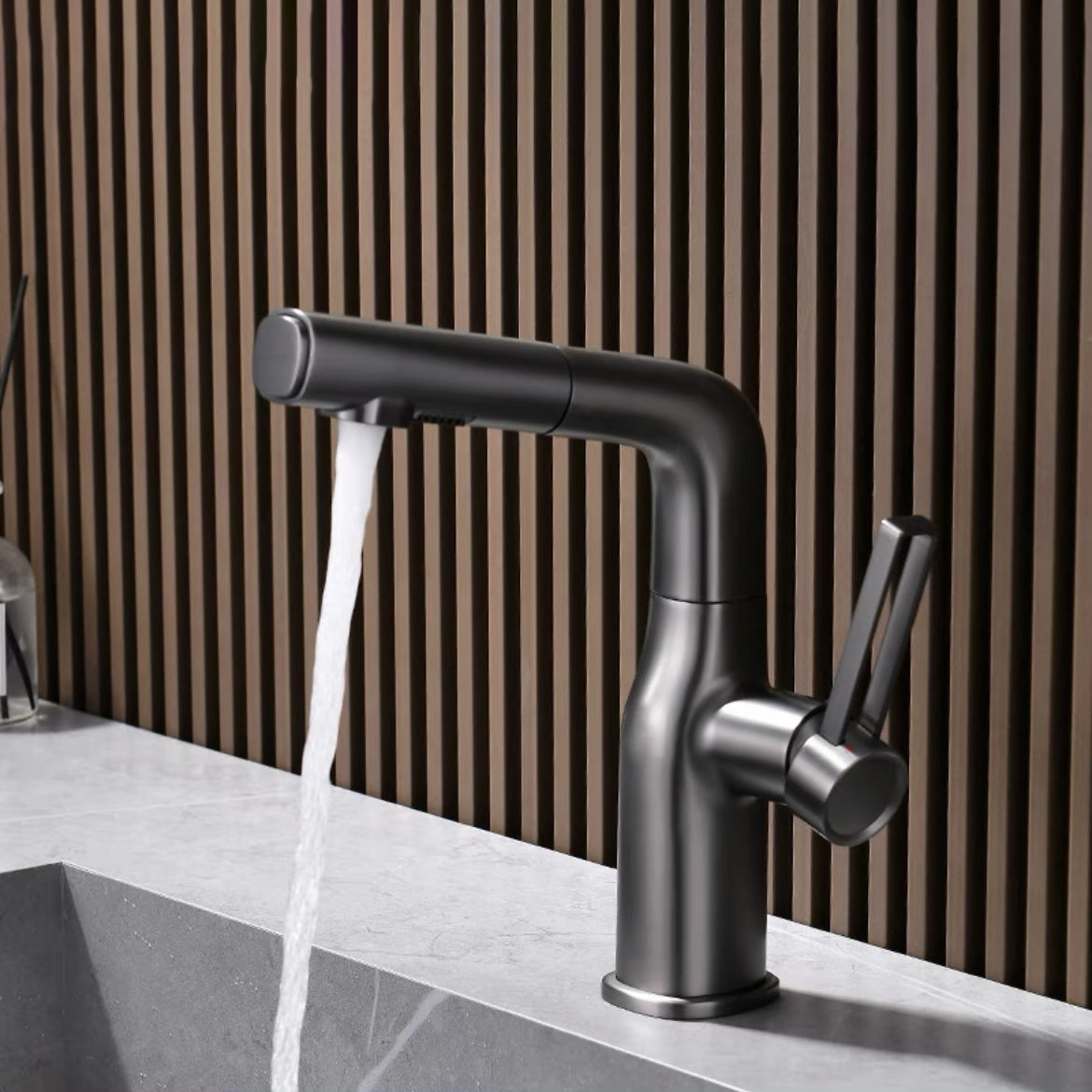 Modern Vessel Sink Bathroom Faucet Swivel Spout with Pull Out Sprayer