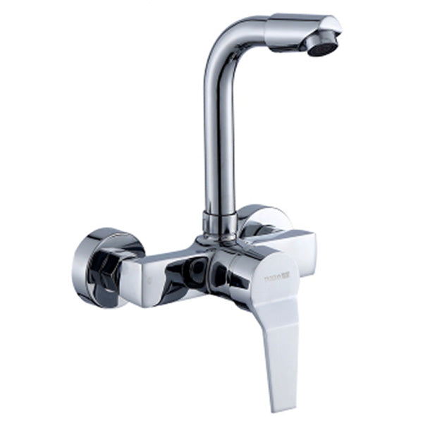 Contemporary Wall Mounted Kitchen Faucet High Arch Double Handles Water Filler in Chrome