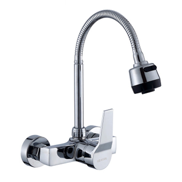 Contemporary Wall Mounted Kitchen Faucet High Arch Double Handles Water Filler in Chrome