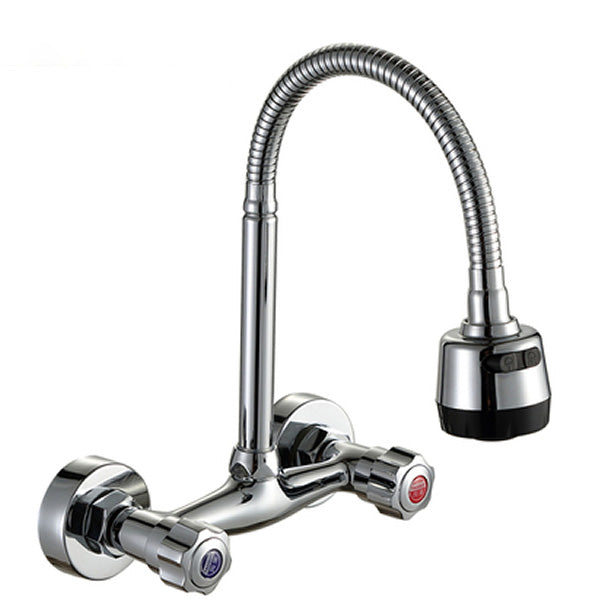 Contemporary Wall Mounted Kitchen Faucet High Arch Double Handles Water Filler in Chrome