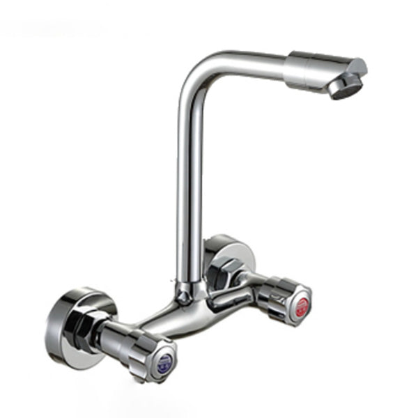 Contemporary Wall Mounted Kitchen Faucet High Arch Double Handles Water Filler in Chrome