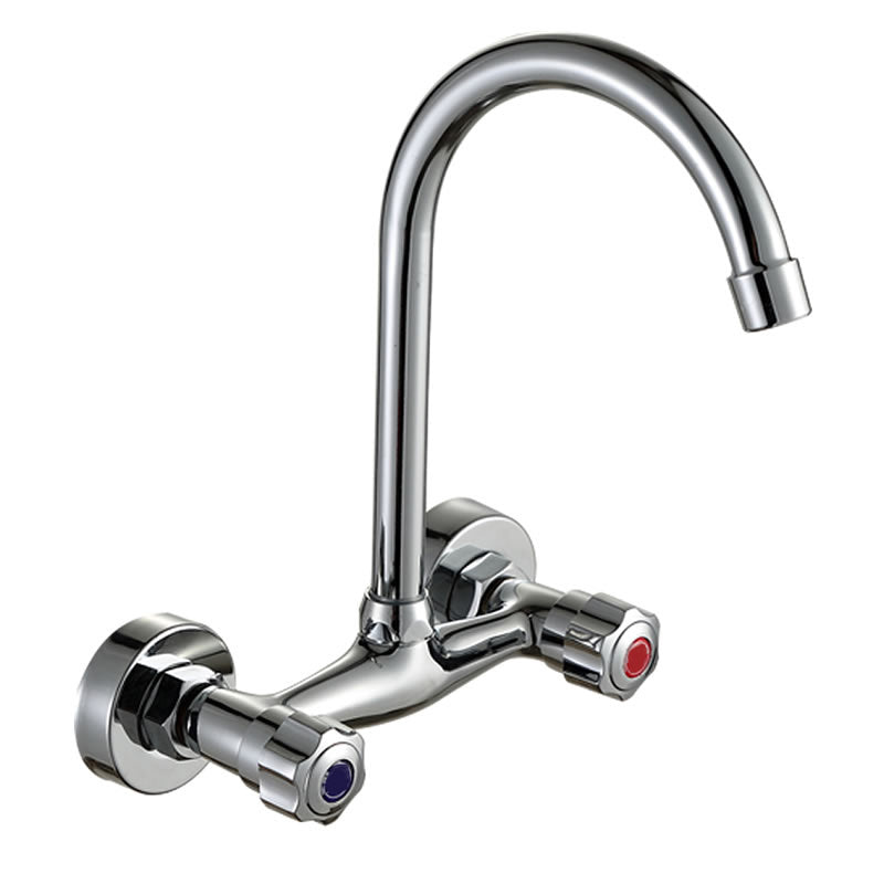 Contemporary Wall Mounted Kitchen Faucet High Arch Double Handles Water Filler in Chrome