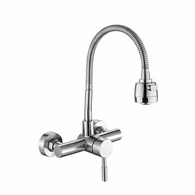 Contemporary Wall Mounted Kitchen Faucet High Arch Double Handles Water Filler in Chrome