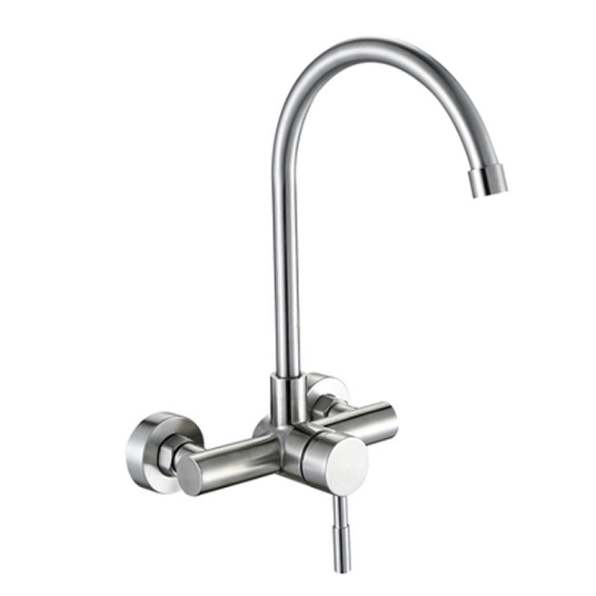 Contemporary Wall Mounted Kitchen Faucet High Arch Double Handles Water Filler in Chrome