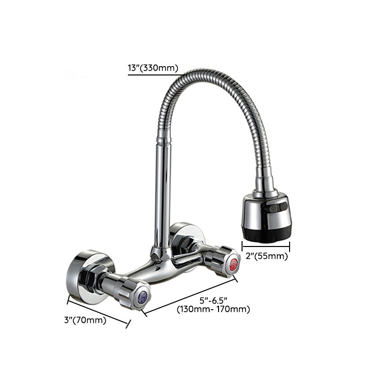 Contemporary Wall Mounted Kitchen Faucet High Arch Double Handles Water Filler in Chrome