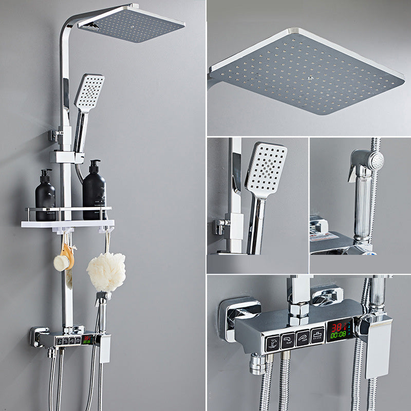 Modern Style Brass Shower System Adjustable Spray Pattern Wall Mounted Shower Combo