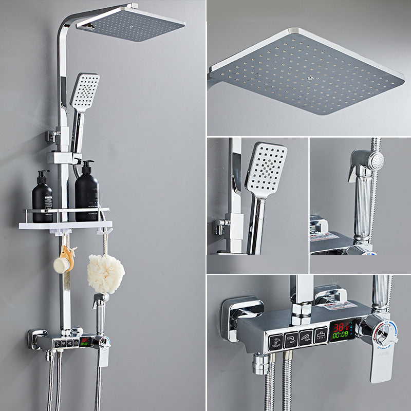 Modern Style Brass Shower System Adjustable Spray Pattern Wall Mounted Shower Combo