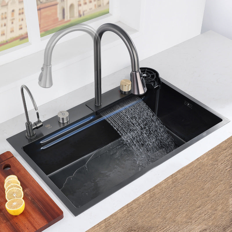 Modern Kitchen Sink Stainless Steel Noise-cancelling Drop-In Kitchen Sink with Faucet