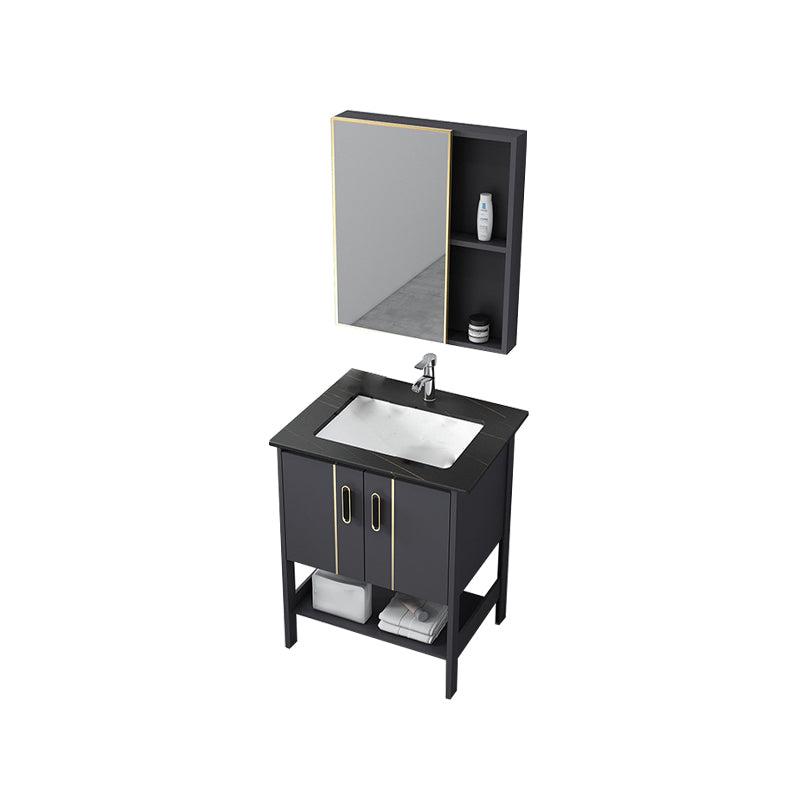 Single Sink Vanity Shelving Included Metal Frame 2 Doors Freestanding Modern Vanity