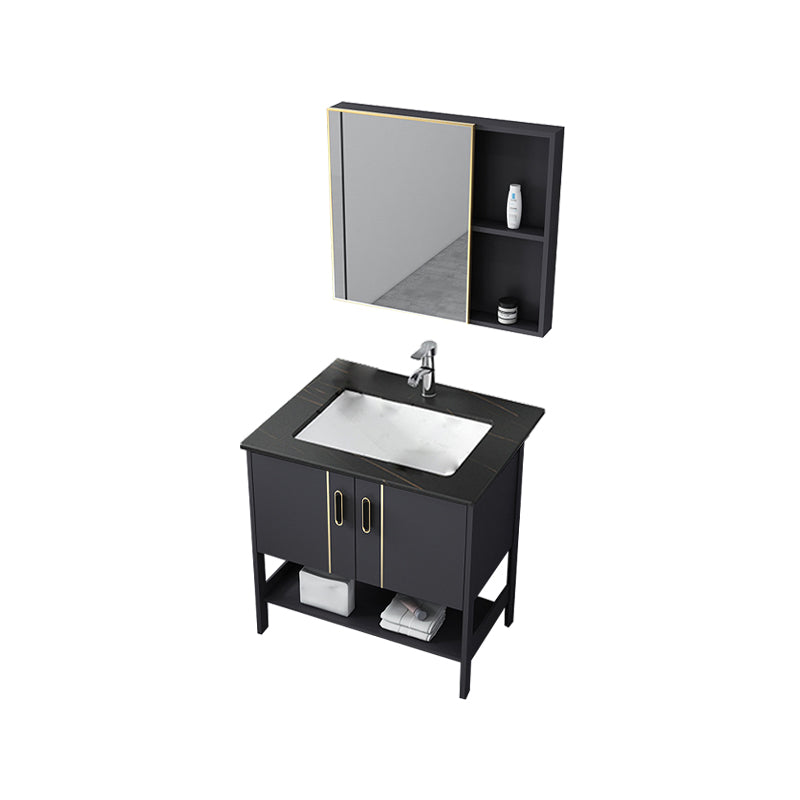 Single Sink Vanity Shelving Included Metal Frame 2 Doors Freestanding Modern Vanity