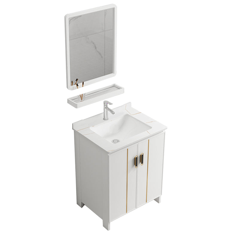 Single Sink Vanity Set White Mirror 2 Doors Freestanding Metal Frame Vanity