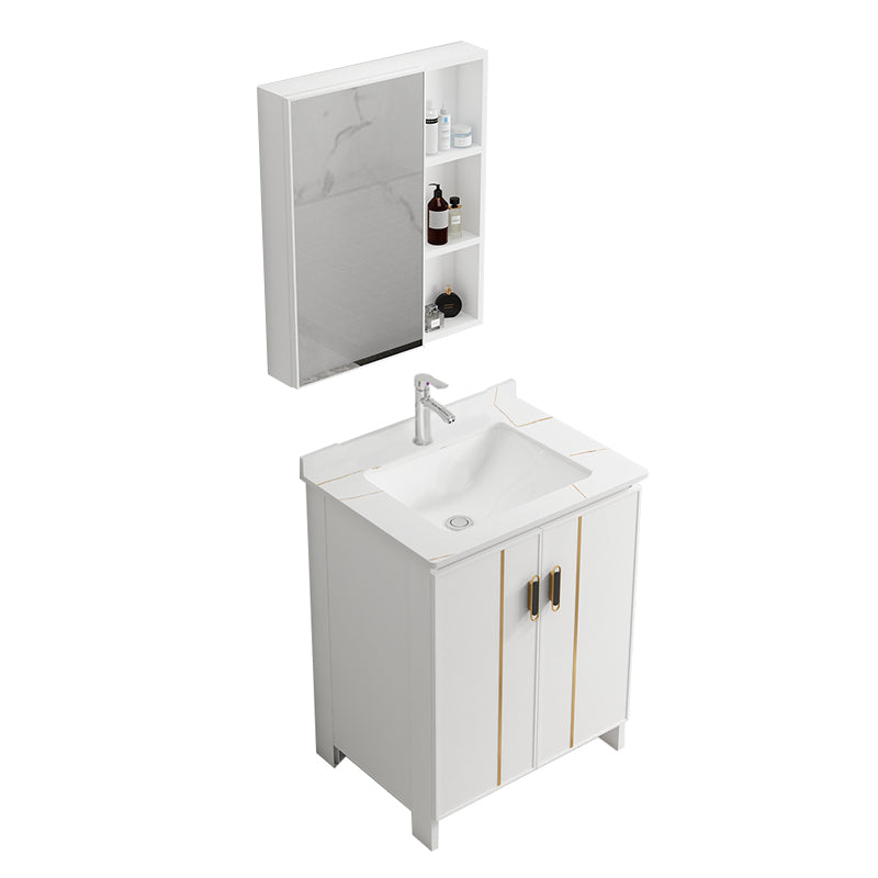 Single Sink Vanity Set White Mirror 2 Doors Freestanding Metal Frame Vanity