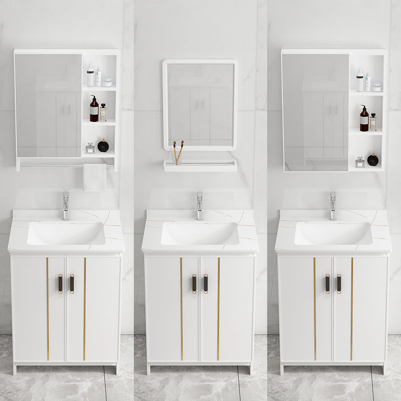 Single Sink Vanity Set White Mirror 2 Doors Freestanding Metal Frame Vanity