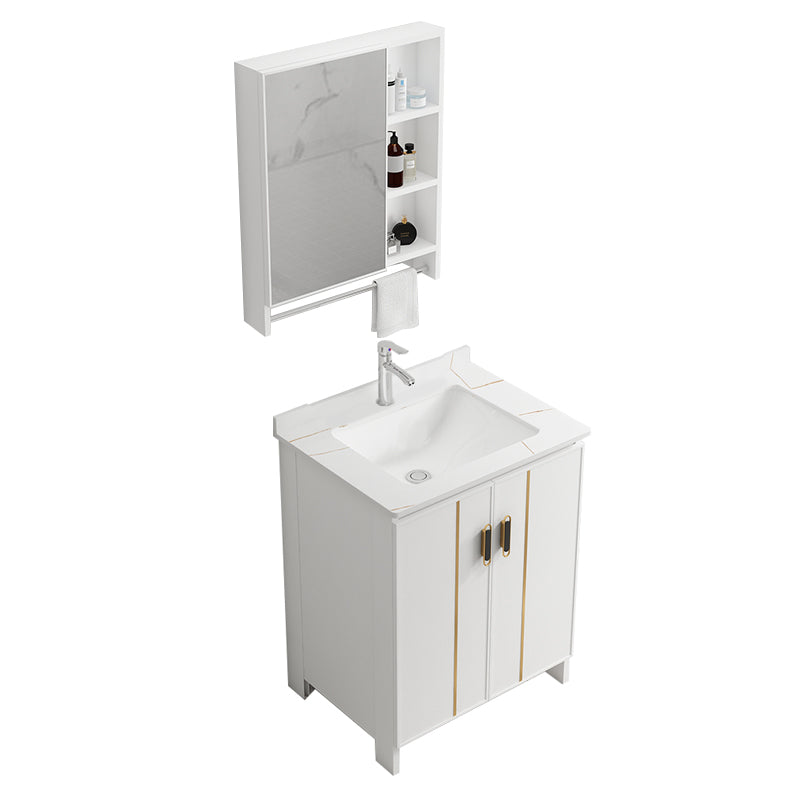 Single Sink Vanity Set White Mirror 2 Doors Freestanding Metal Frame Vanity