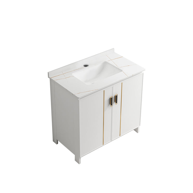 Single Sink Vanity Set White Mirror 2 Doors Freestanding Metal Frame Vanity