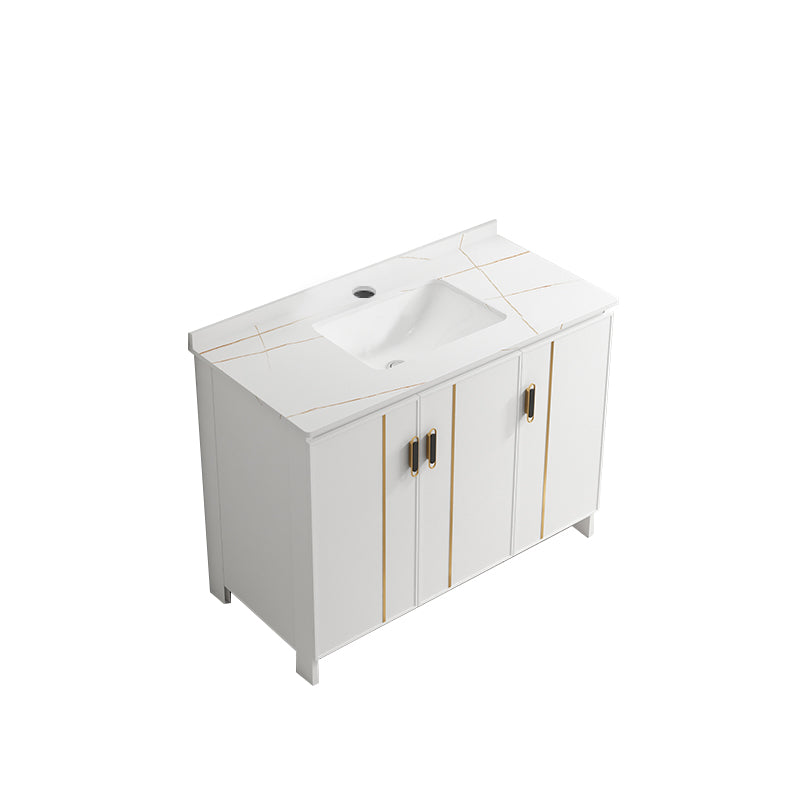 Single Sink Vanity Set White Mirror 2 Doors Freestanding Metal Frame Vanity