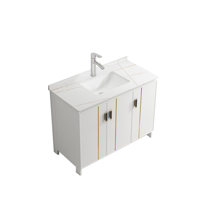 Single Sink Vanity Set White Mirror 2 Doors Freestanding Metal Frame Vanity