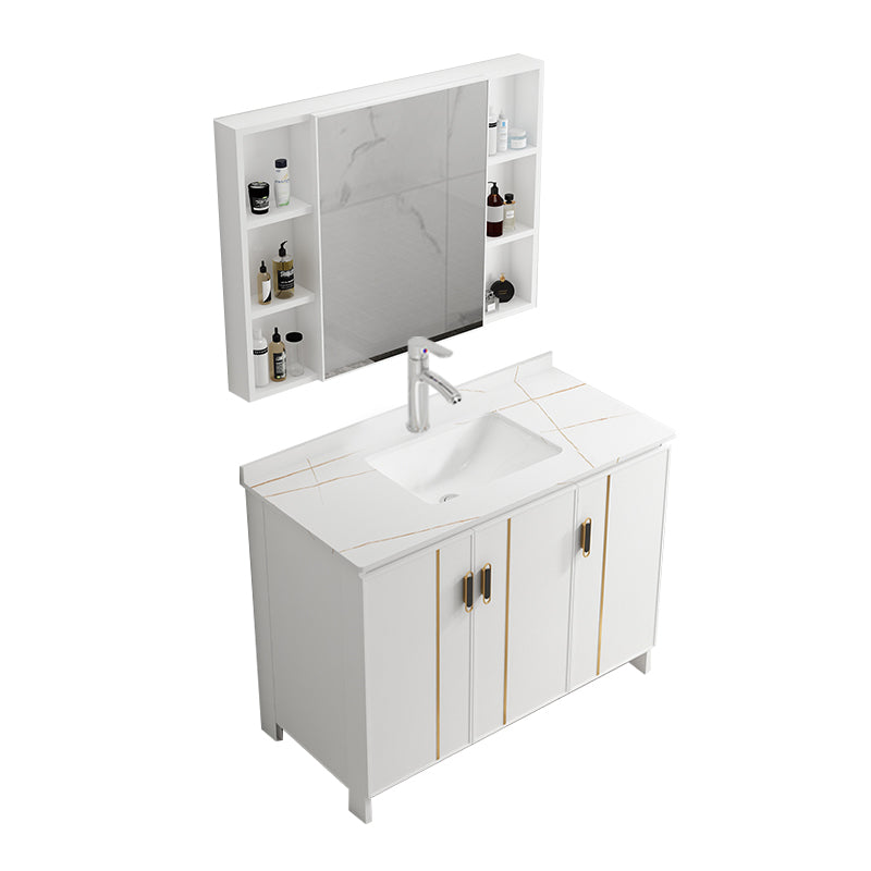 Single Sink Vanity Set White Mirror 2 Doors Freestanding Metal Frame Vanity