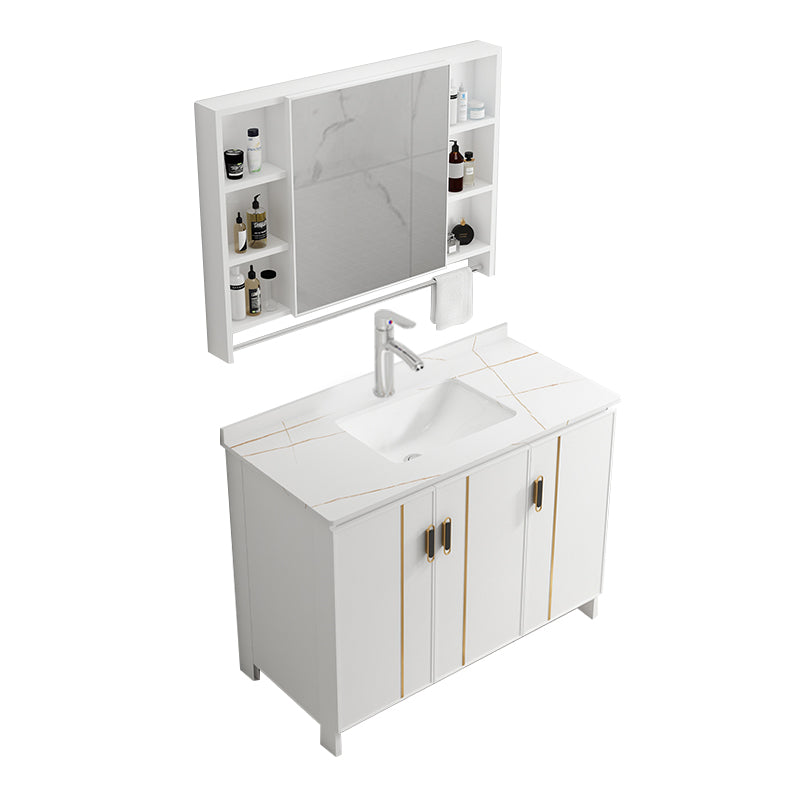 Single Sink Vanity Set White Mirror 2 Doors Freestanding Metal Frame Vanity