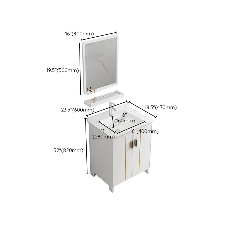 Single Sink Vanity Set White Mirror 2 Doors Freestanding Metal Frame Vanity