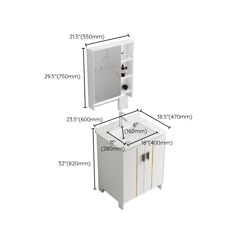 Single Sink Vanity Set White Mirror 2 Doors Freestanding Metal Frame Vanity