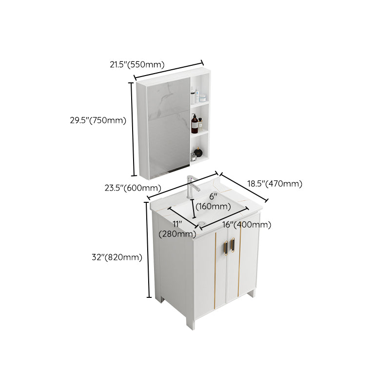 Single Sink Vanity Set White Mirror 2 Doors Freestanding Metal Frame Vanity