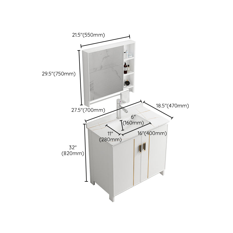 Single Sink Vanity Set White Mirror 2 Doors Freestanding Metal Frame Vanity