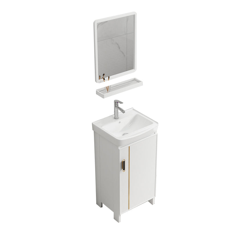 Glam Vanity Rectangle Mirror Metal Frame White Bathroom Vanity with Single Sink