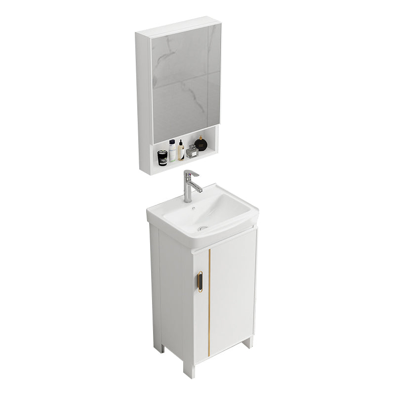 Glam Vanity Rectangle Mirror Metal Frame White Bathroom Vanity with Single Sink