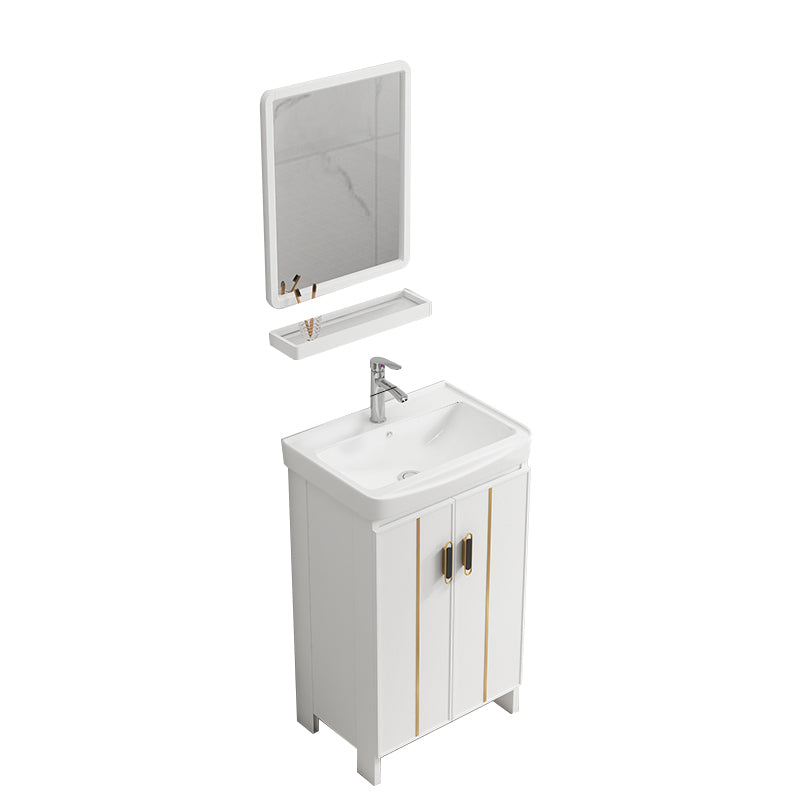 Glam Vanity Rectangle Mirror Metal Frame White Bathroom Vanity with Single Sink